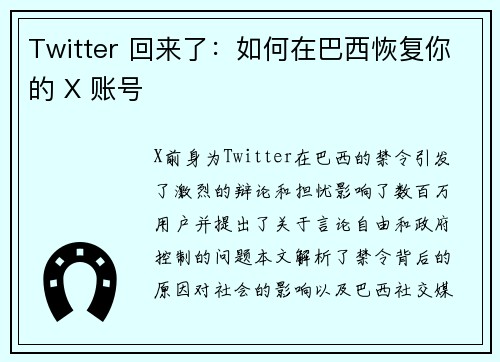 Twitter 回来了：如何在巴西恢复你的 X 账号