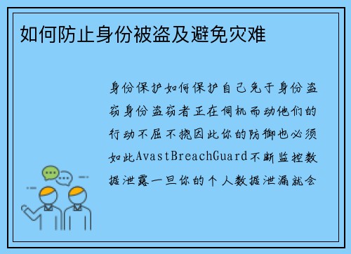 如何防止身份被盗及避免灾难