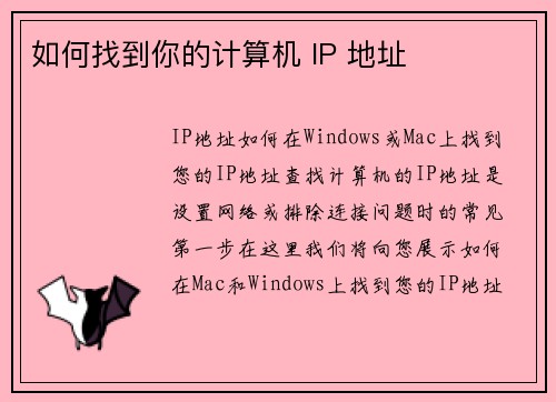 如何找到你的计算机 IP 地址 